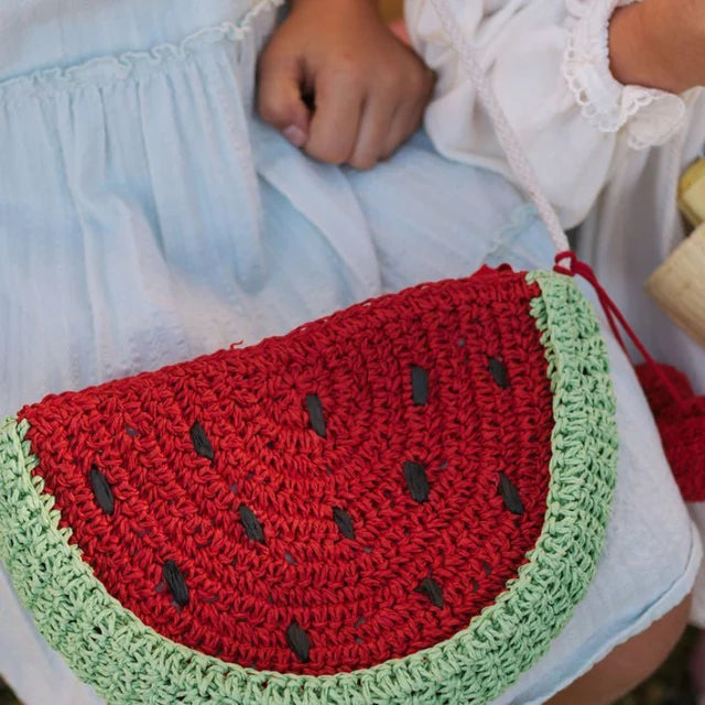 Acorn - Watermelon Pom Pom Straw Bag