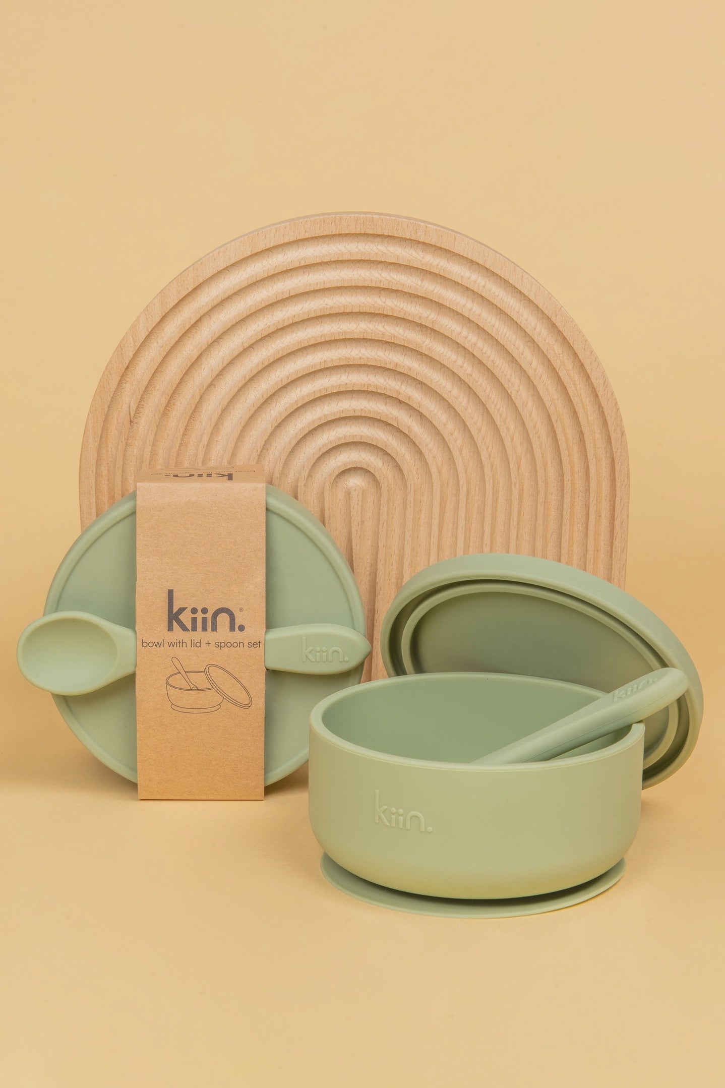 Kiin - Silicone Suction Bowl with Lid + Spoon Set - Sage