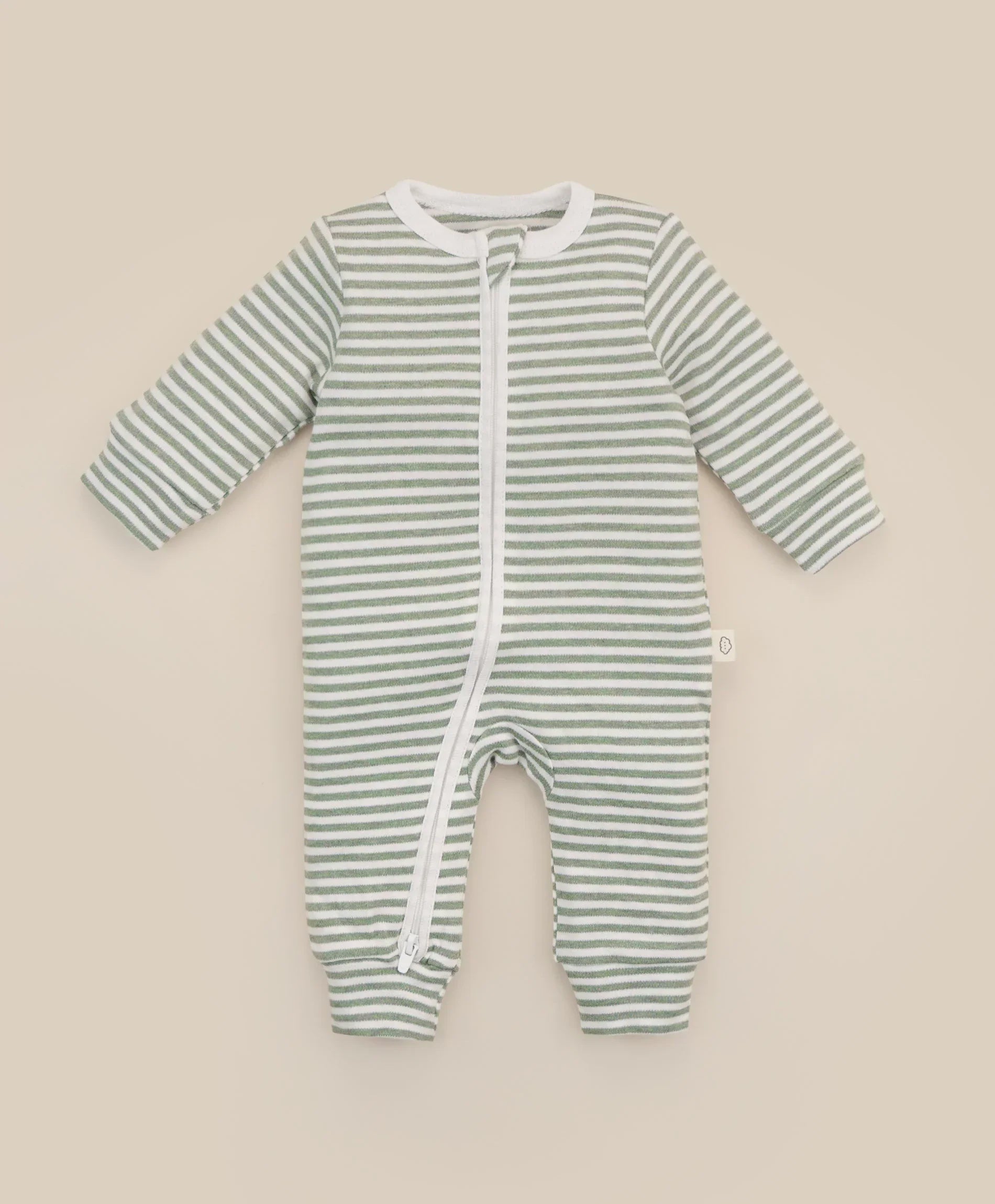 Lummi in Colour - Organic Cotton Zip Growsuit - Forest Green Stripes