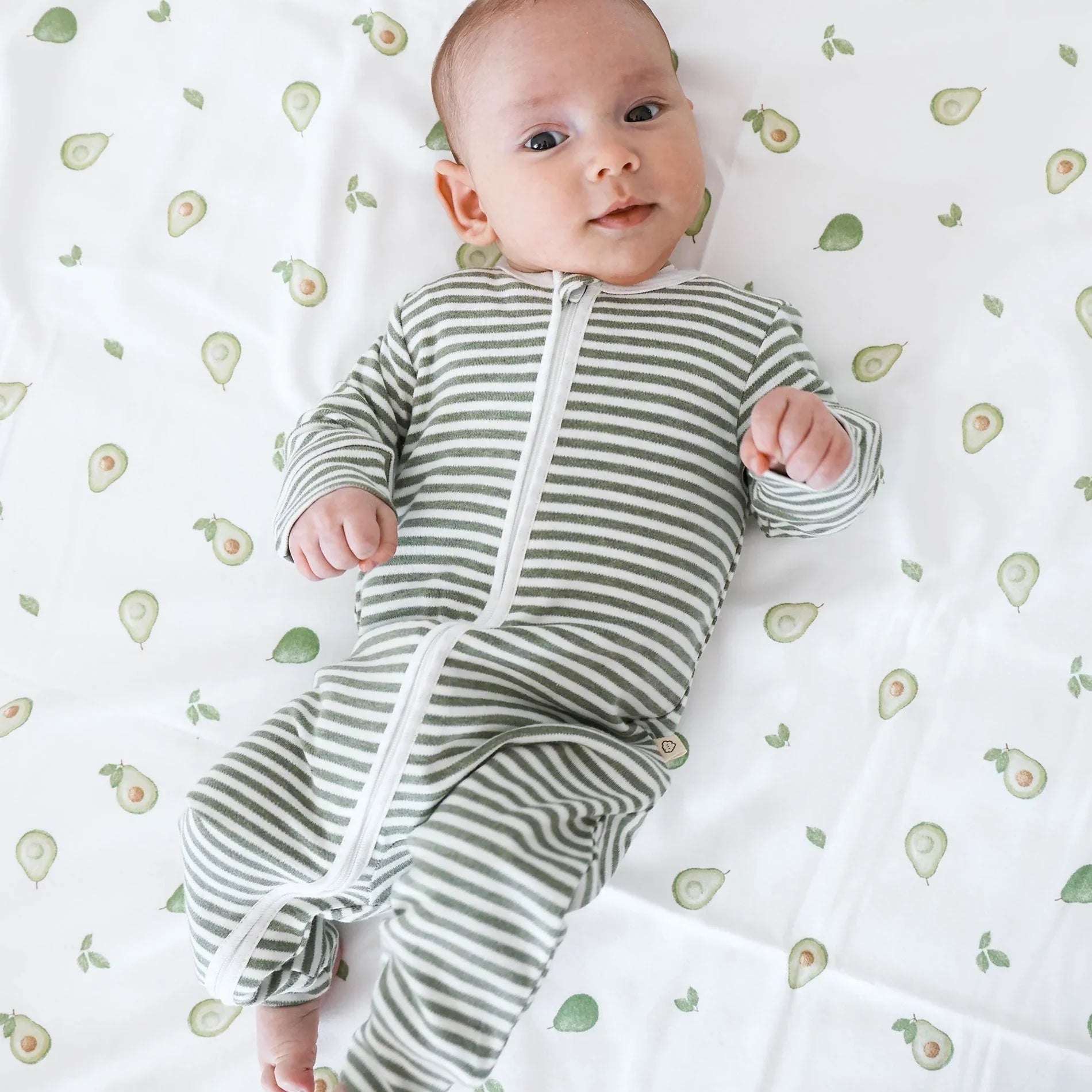 Lummi in Colour - Organic Cotton Zip Growsuit - Forest Green Stripes
