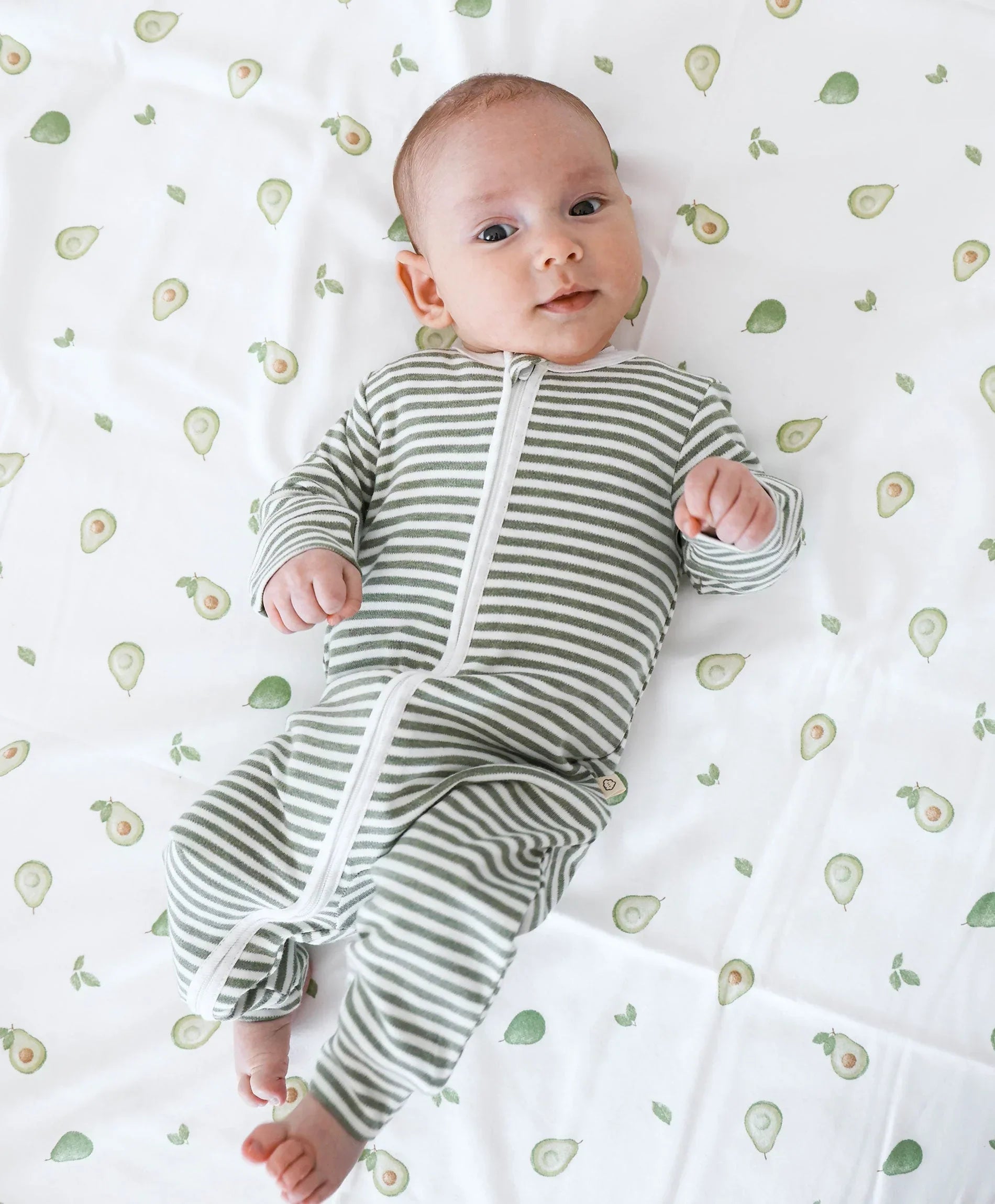Lummi in Colour - Organic Cotton Zip Growsuit - Forest Green Stripes