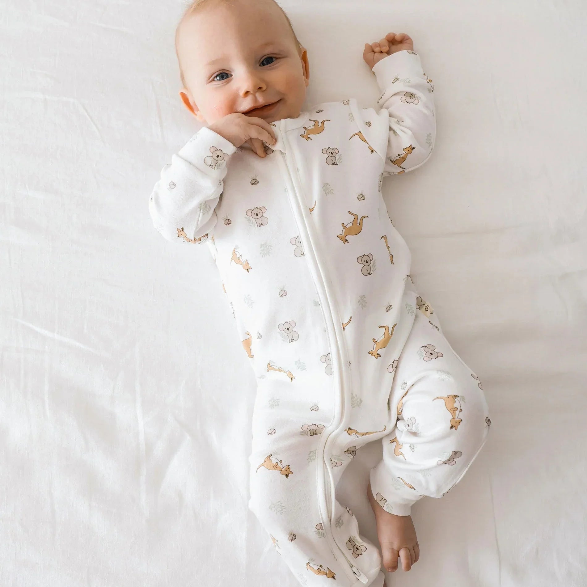 Lummi in Colour - Organic Cotton Zip Growsuit - Kangaroo & Koala