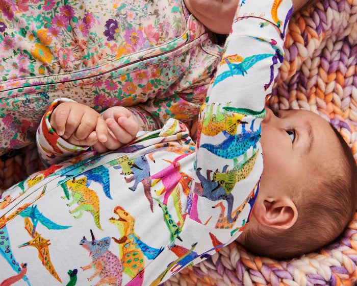 Kip & Co - Dino Max White Organic Long Sleeve Zipsuit