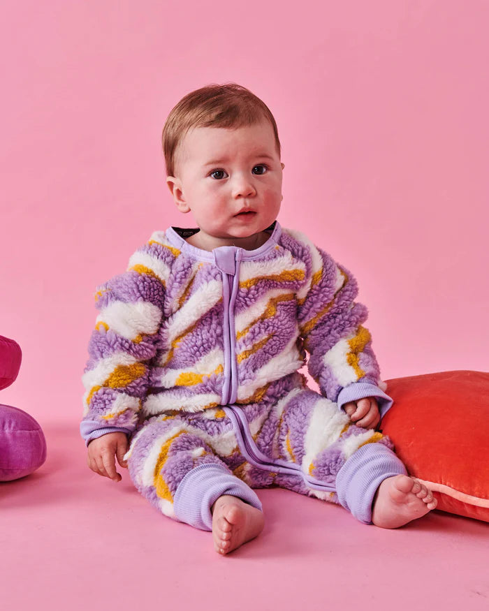 Kip & Co - Boysenberry Swirl Sherpa Long Sleeve Zipsuit
