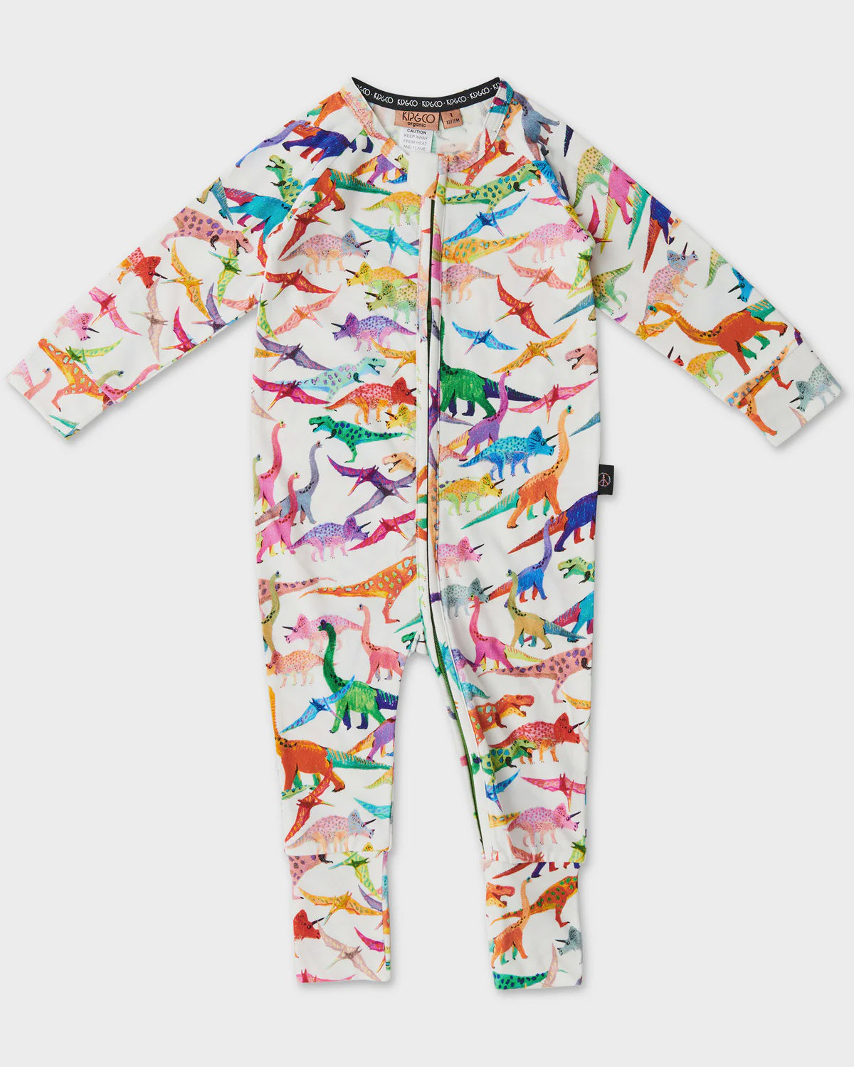 Kip & Co - Dino Max White Organic Long Sleeve Zipsuit