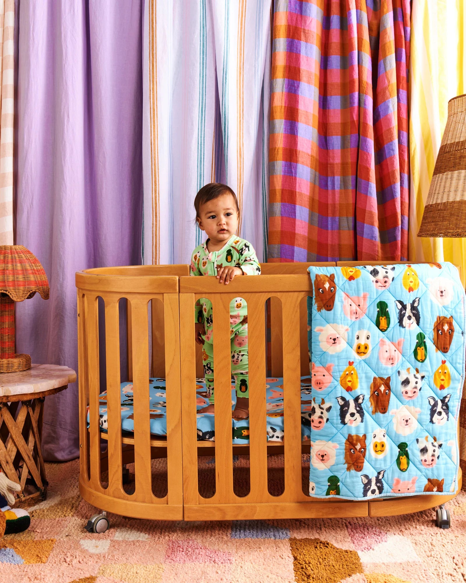 Kip & Co - Farm Friends Organic Cotton Quilted Bedspread - Cot