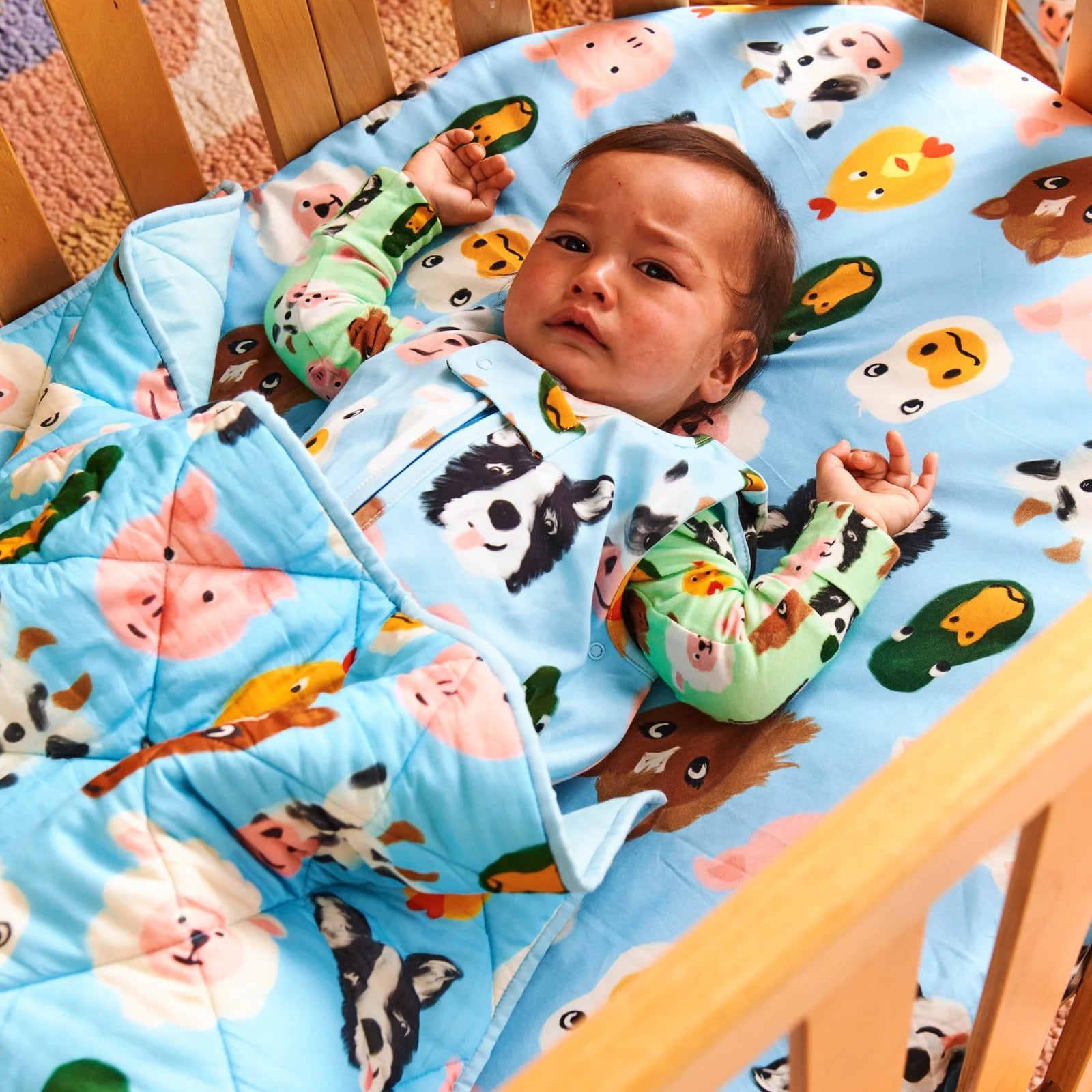 Kip & Co - Farm Friends Organic Cotton Quilted Bedspread - Cot