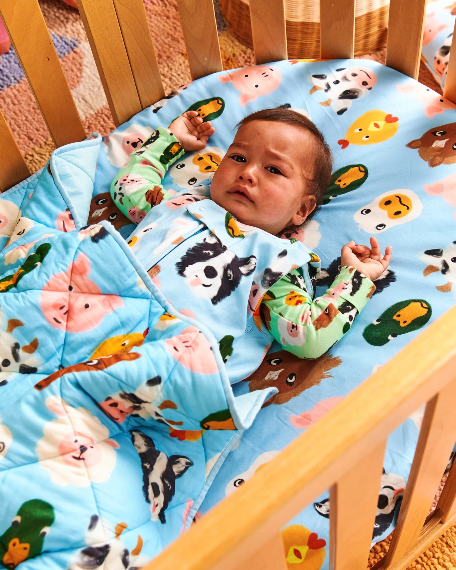 Kip & Co - Farm Friends Organic Cotton Quilted Bedspread - Cot
