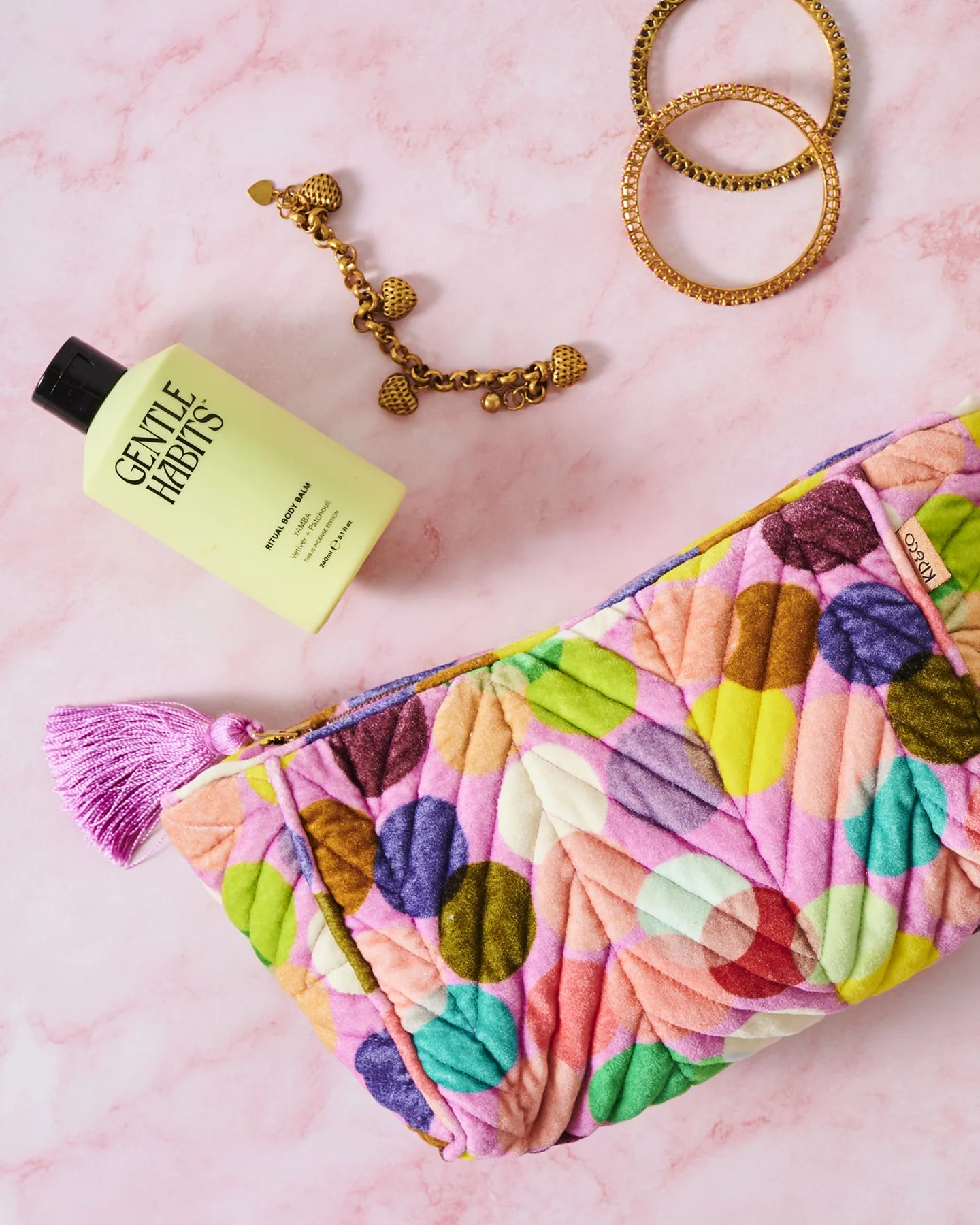 Kip & Co - Confetti Pink Velvet Toiletry Bag