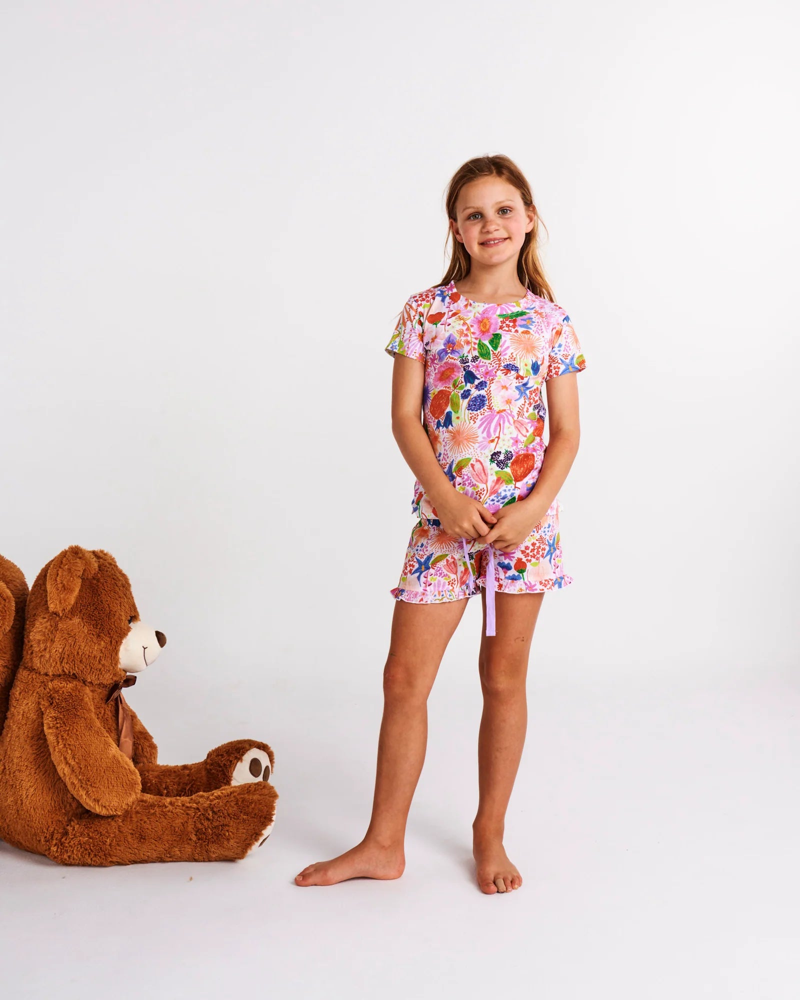 Kip & Co Meandering Meadow Organic Cotton Short Sleeve Tee & Frill Short Pyjama Set