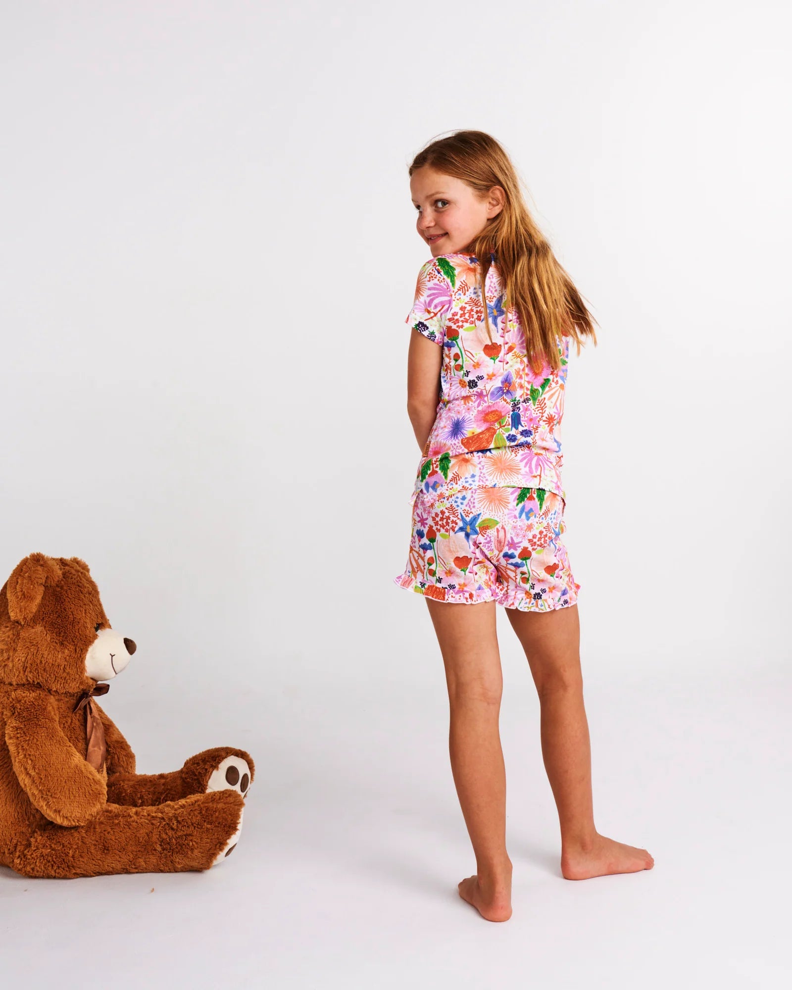 Kip & Co Meandering Meadow Organic Cotton Short Sleeve Tee & Frill Short Pyjama Set