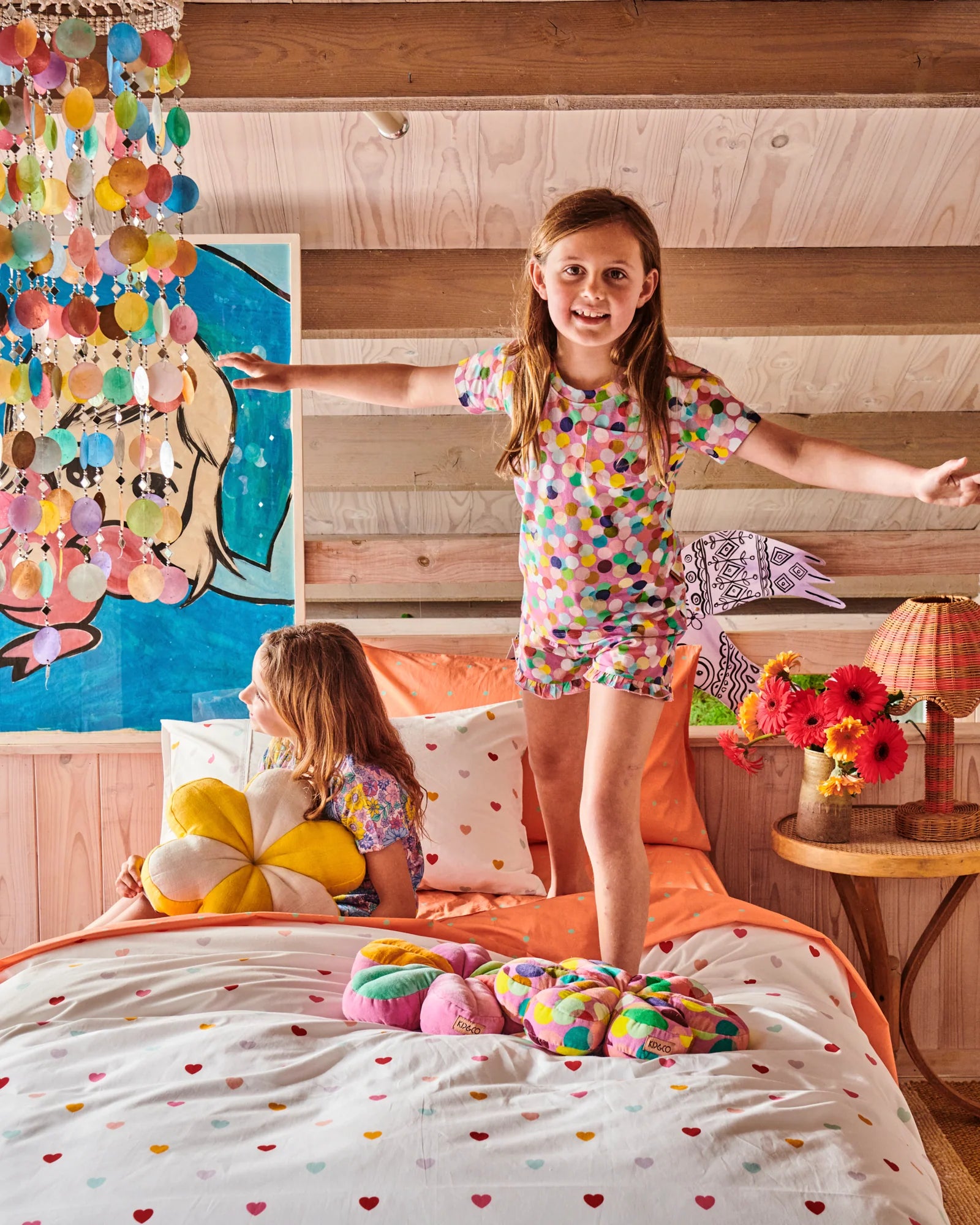 Kip & Co -Confetti Pink Organic Cotton Short Sleeve Tee & Frill Short Pyjama Set