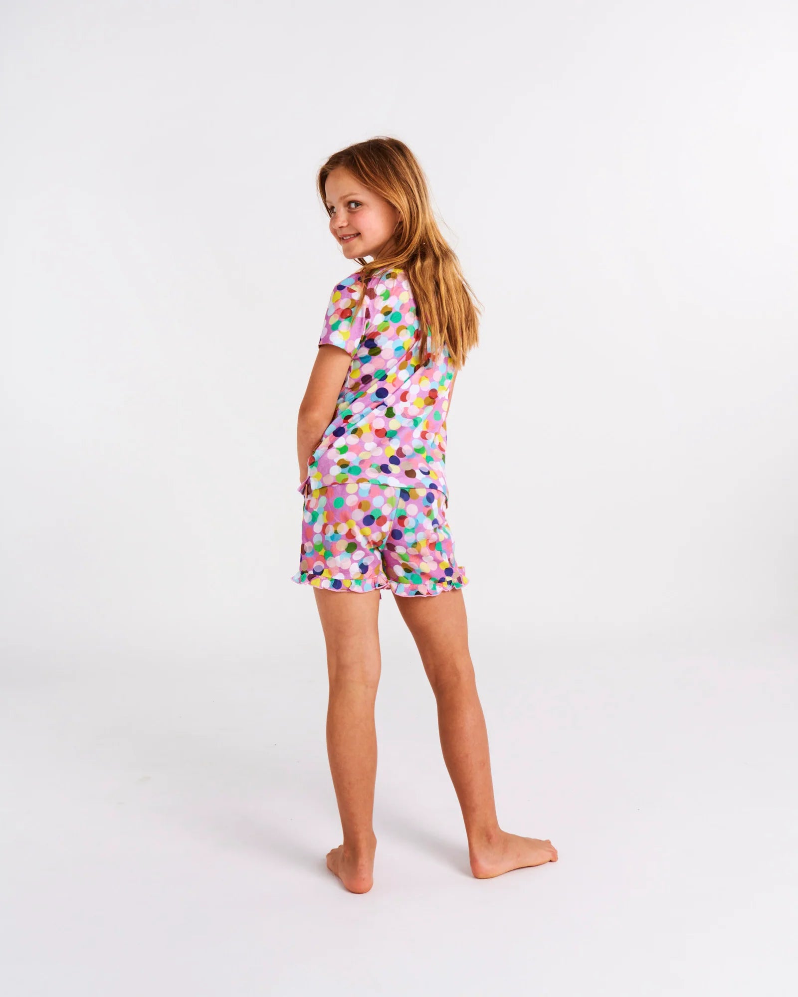 Kip & Co -Confetti Pink Organic Cotton Short Sleeve Tee & Frill Short Pyjama Set
