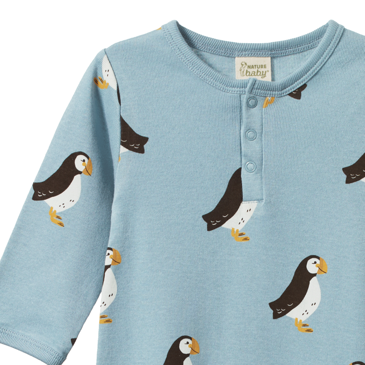 Nature Baby - Henley Sleep Suit - Puffin Print