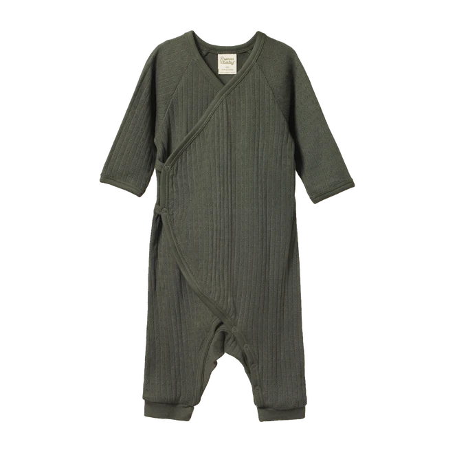 Nature Baby - Merino Pointelle Kimono Stretch & Grow- Thyme