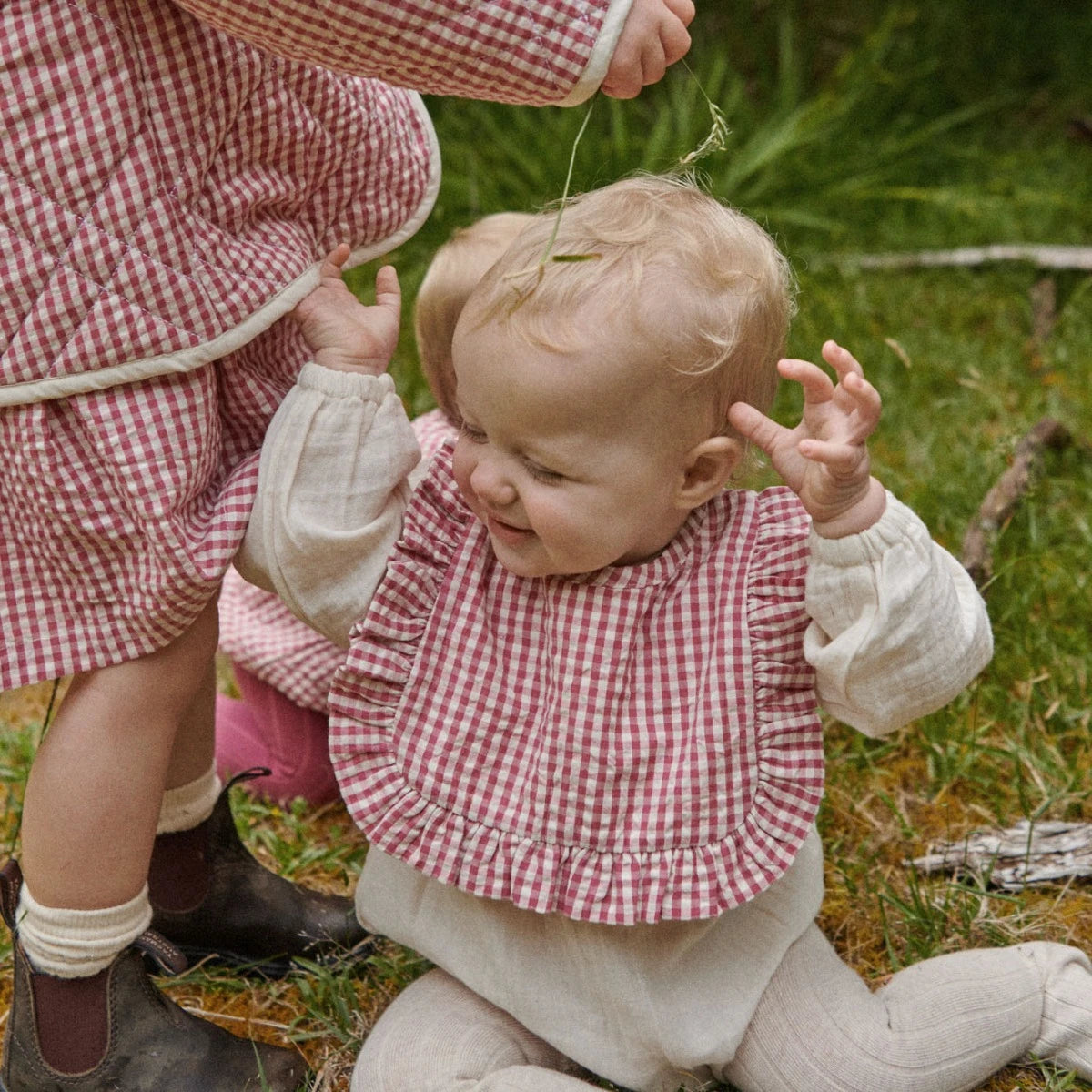 Nature Baby-  Hetty Ruffle Bib - Jam Check