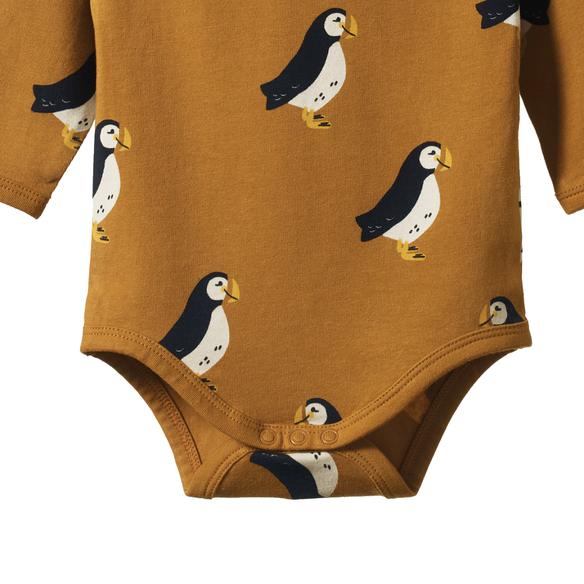 Nature Baby - Stretch Jersey Long Sleeve Bodysuit - Puffin Toffee Print