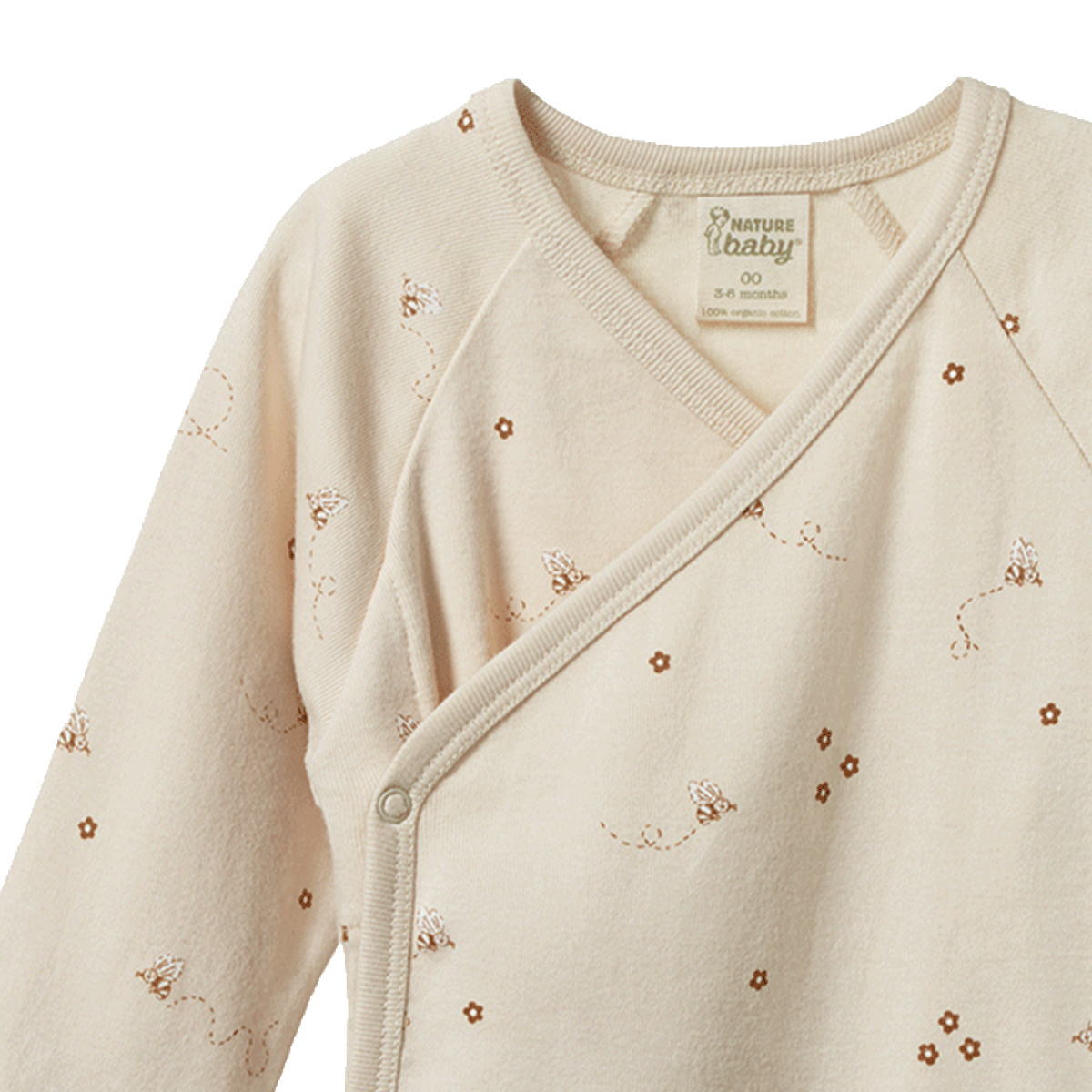 Nature Baby - Long Sleeve Kimono Bodysuit - Bumble Bee Print