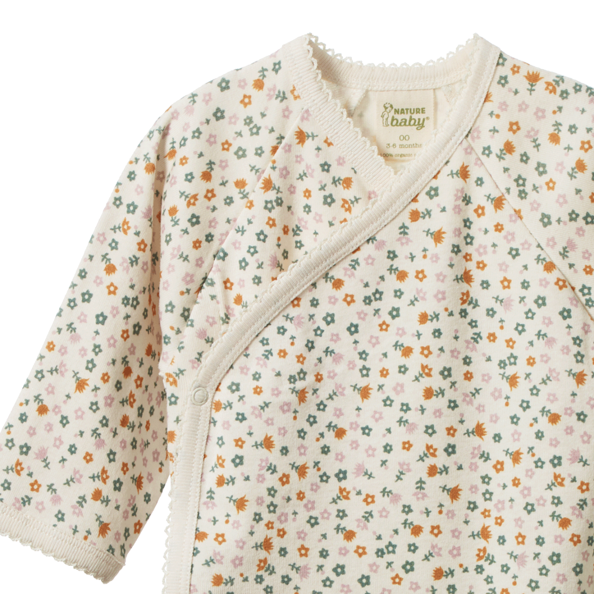 Nature Baby - Long Sleeve Kimono Bodysuit - Pollyanna Print
