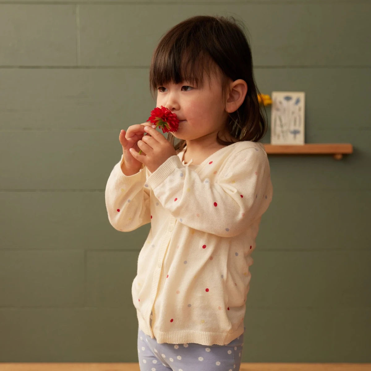 Nature Baby - Light Cotton Knit cardigan - Polka Dot Dusky Print