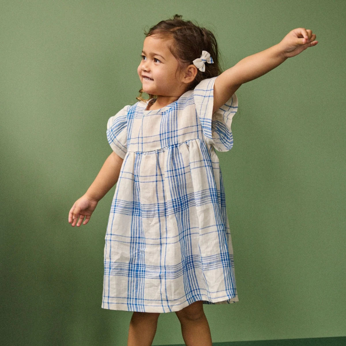 Nature Baby -Clyde Check Linen Bonnie Dress