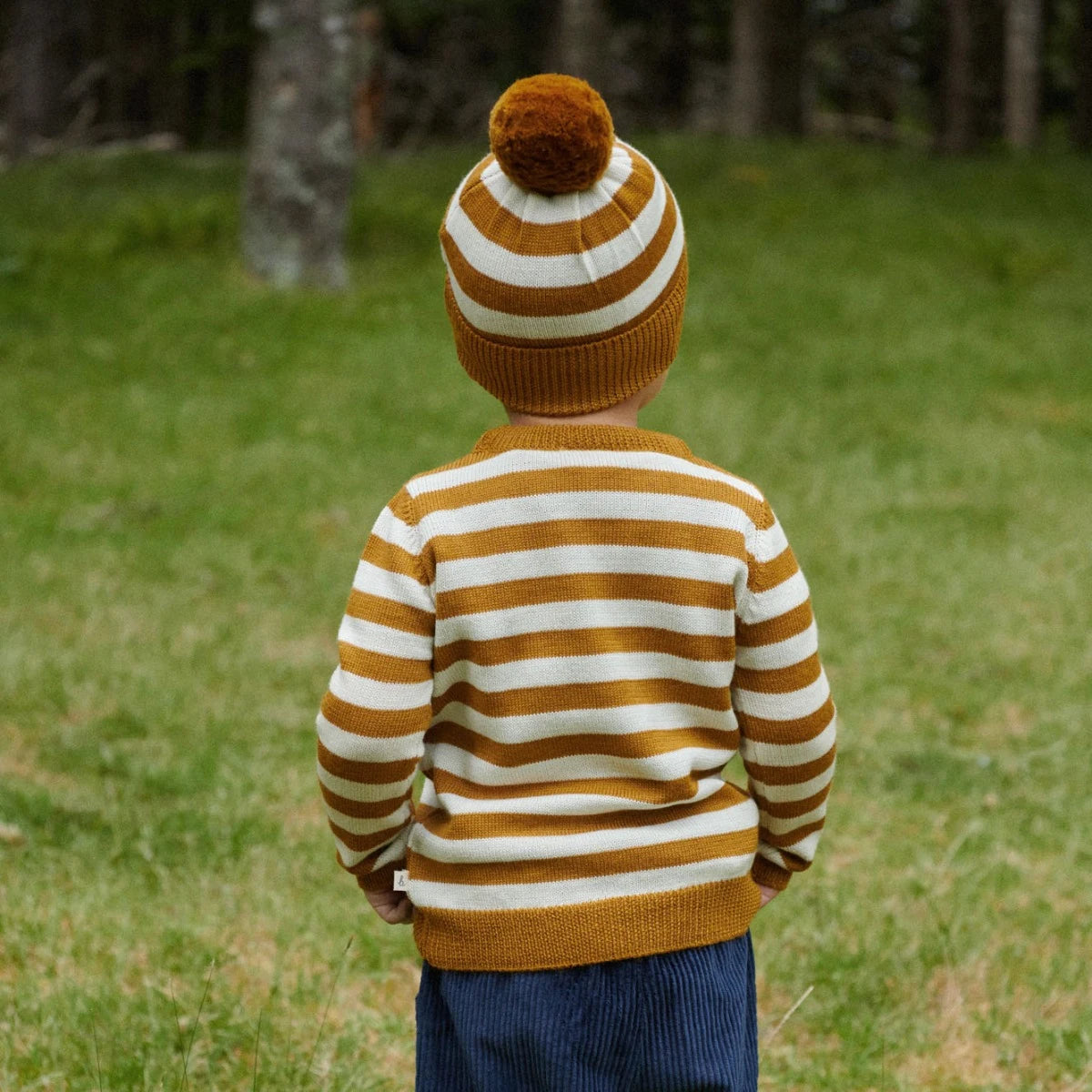 Nature Baby - Alpine Pom Pom Beanie - Toffee Bold Stripe