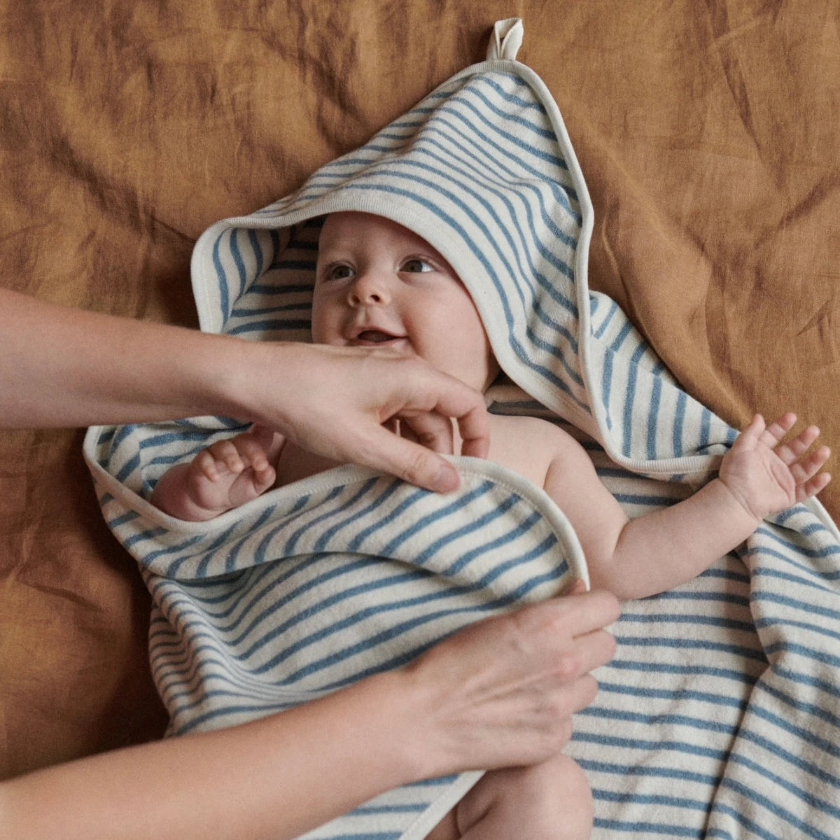 Nature Baby - Hooded Towel - Powder Blue Sailor Stripe