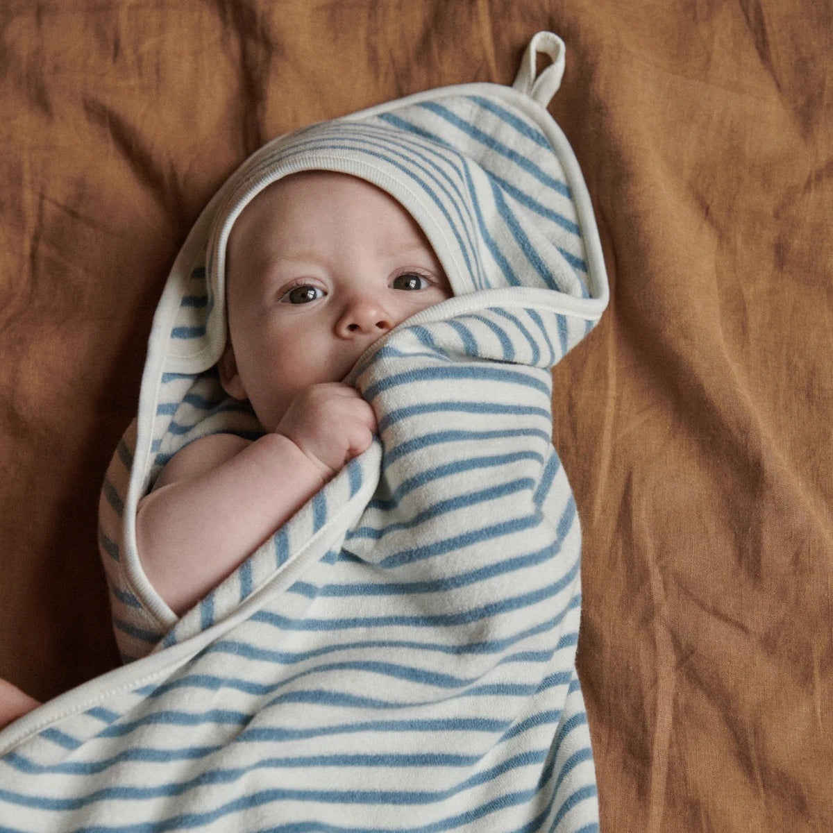 Nature Baby - Hooded Towel - Powder Blue Sailor Stripe