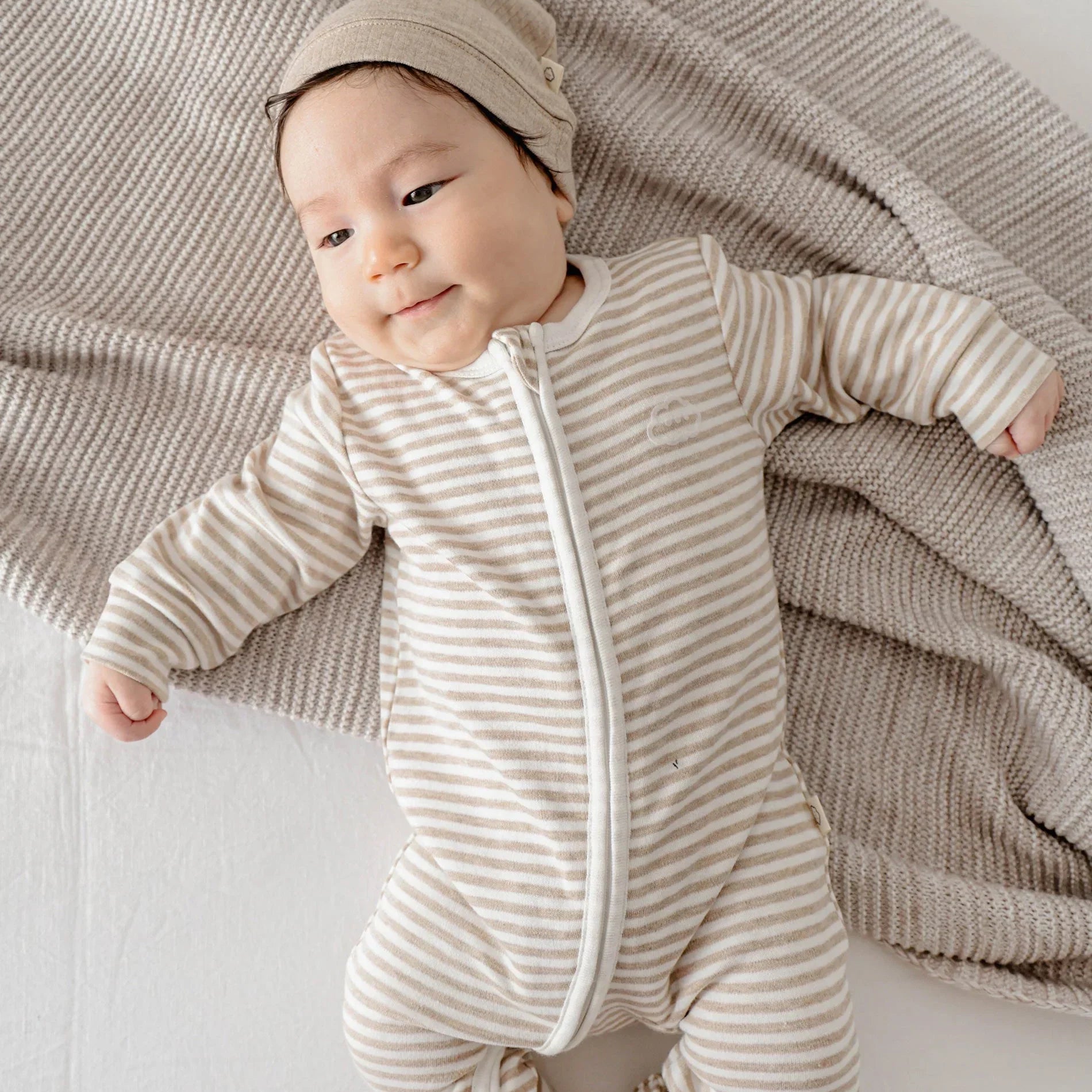 Lummi in Colour - Organic Cotton Zip Growsuit - Oat Stripes