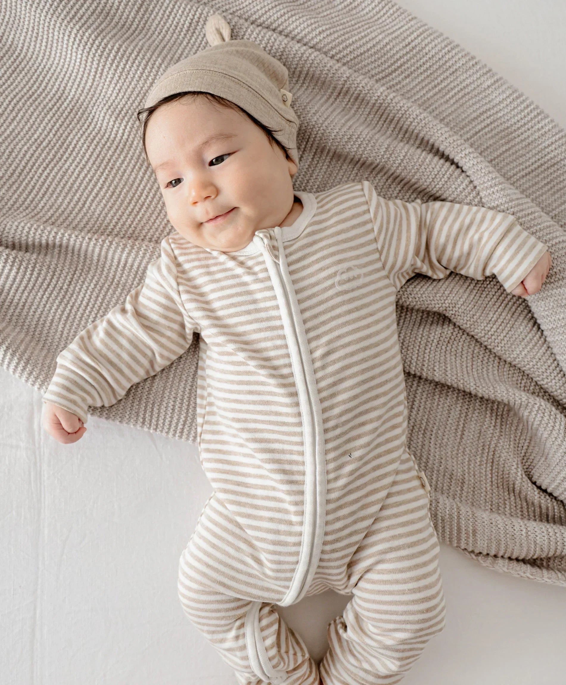 Lummi in Colour - Organic Cotton Zip Growsuit - Oat Stripes