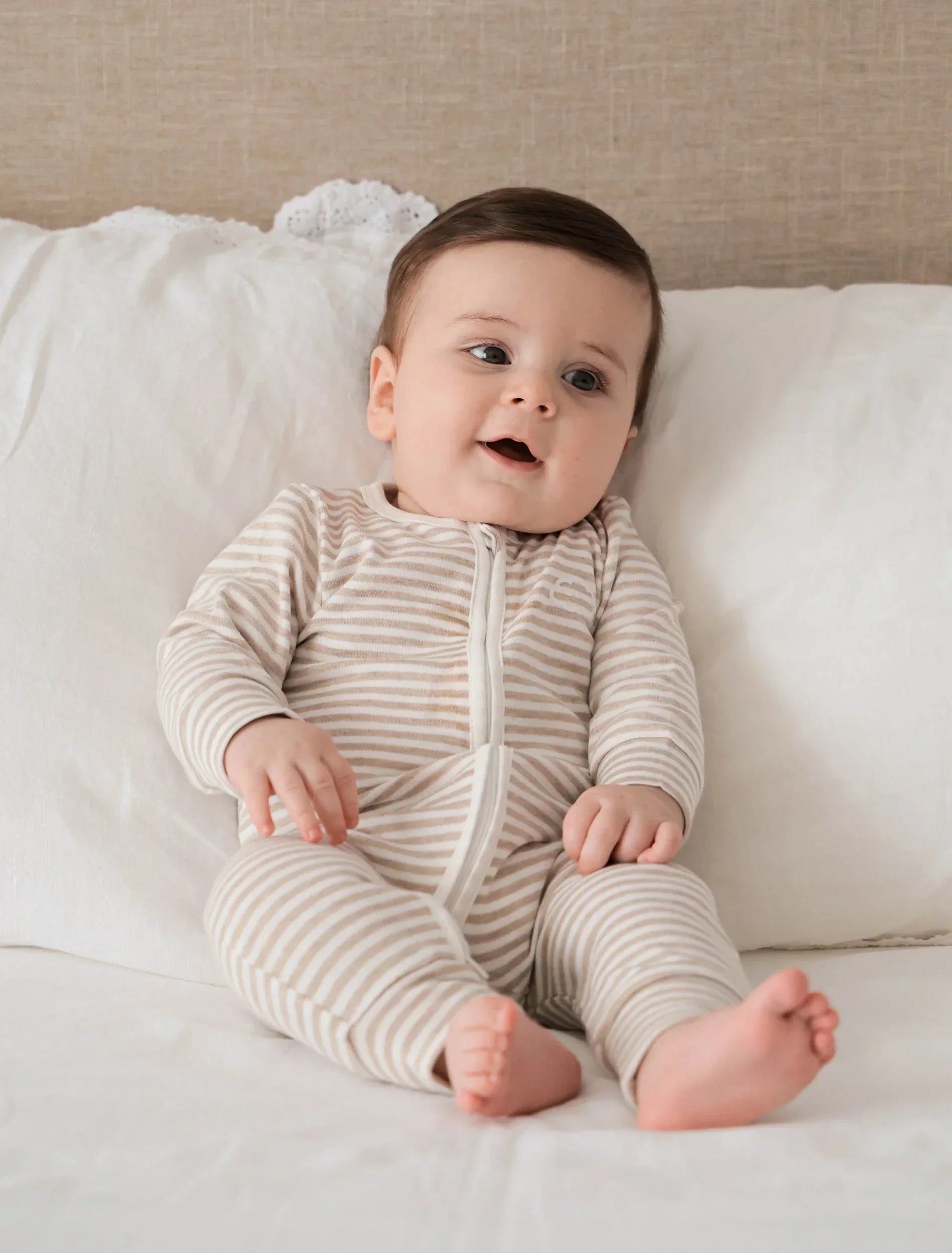 Lummi in Colour - Organic Cotton Zip Growsuit - Oat Stripes