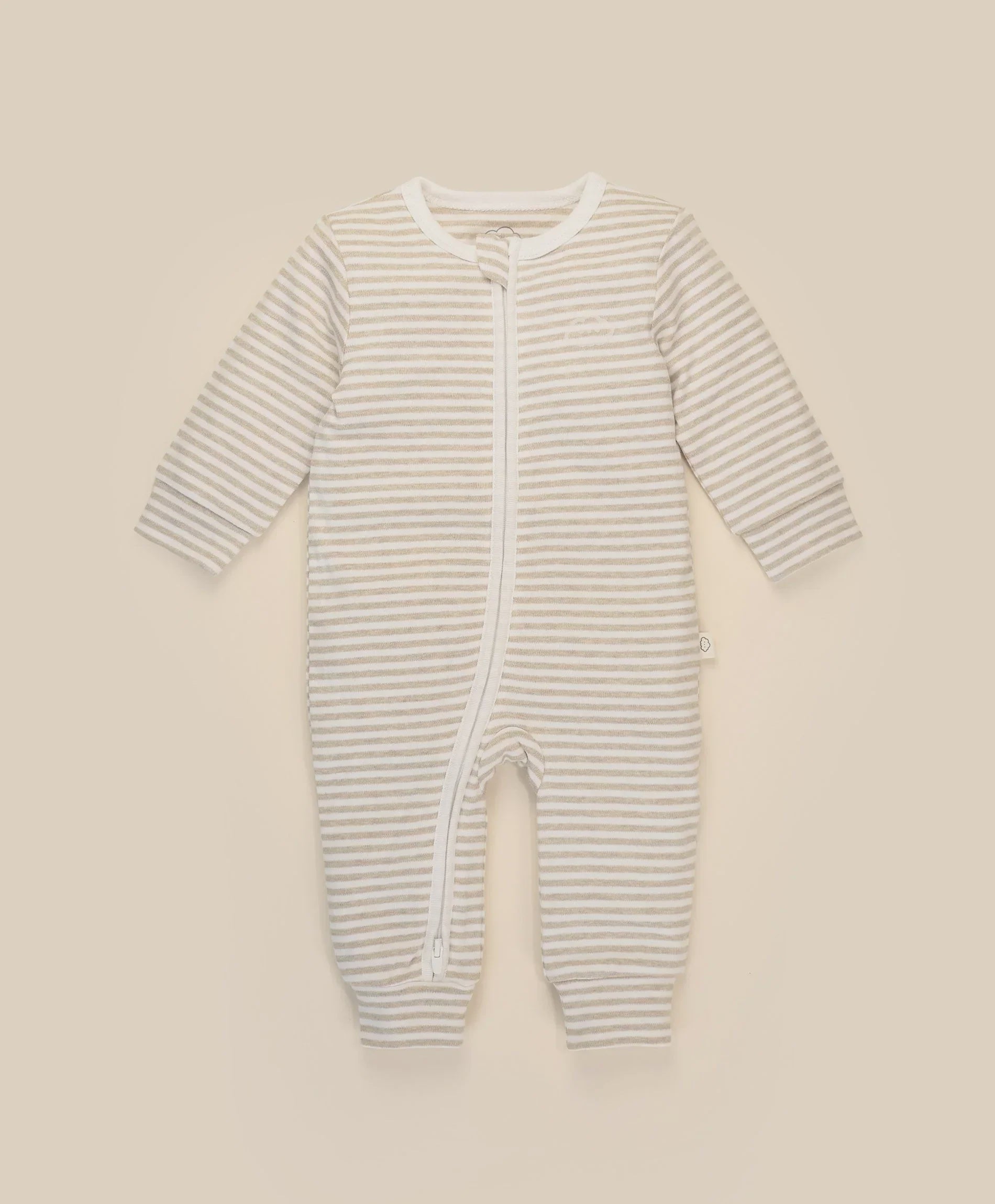 Lummi in Colour - Organic Cotton Zip Growsuit - Oat Stripes