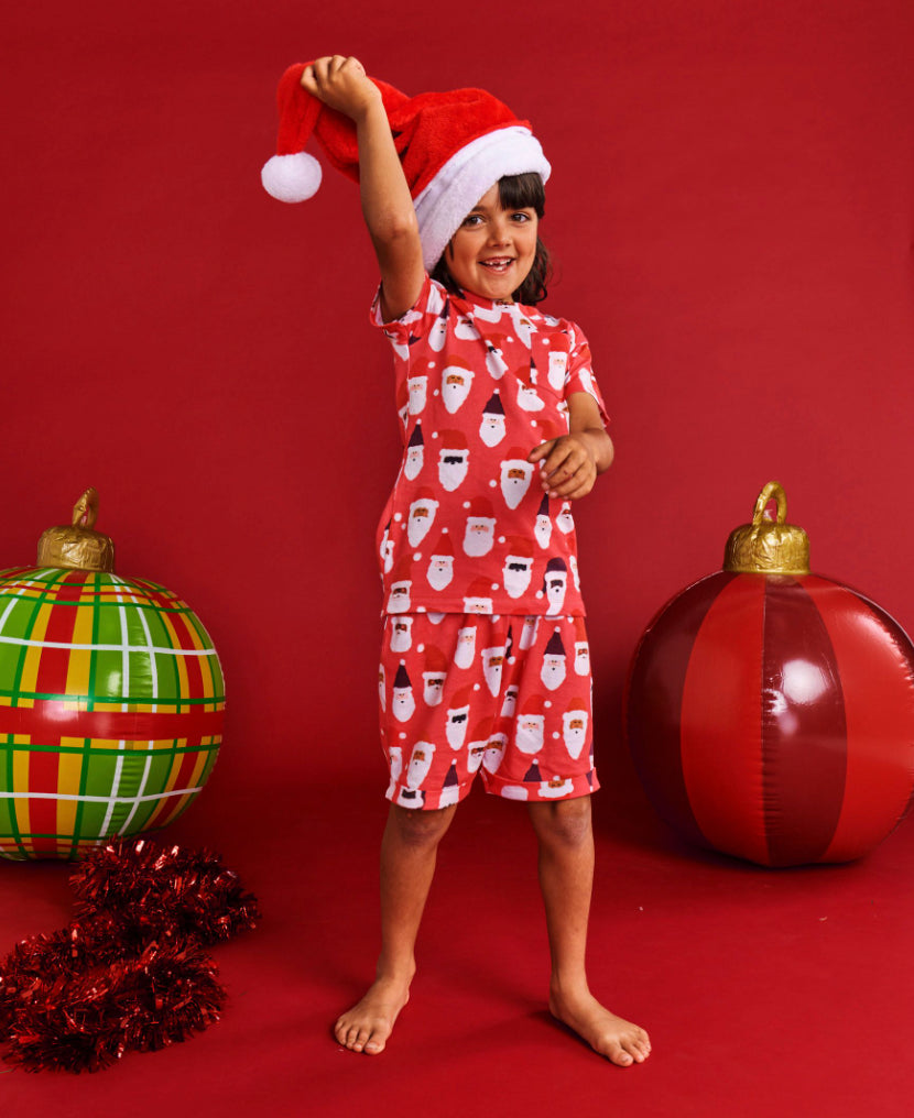 Kip & Co - HoHoHo Red Organic Cotton Short Sleeve Tee & Short Pyjama Set