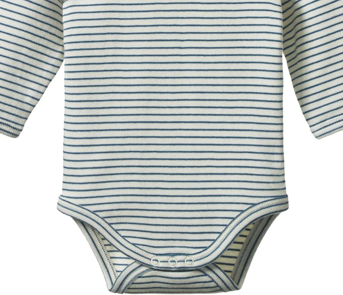 Nature Baby - Long Sleeve Bodysuit - Teal Pinestripe