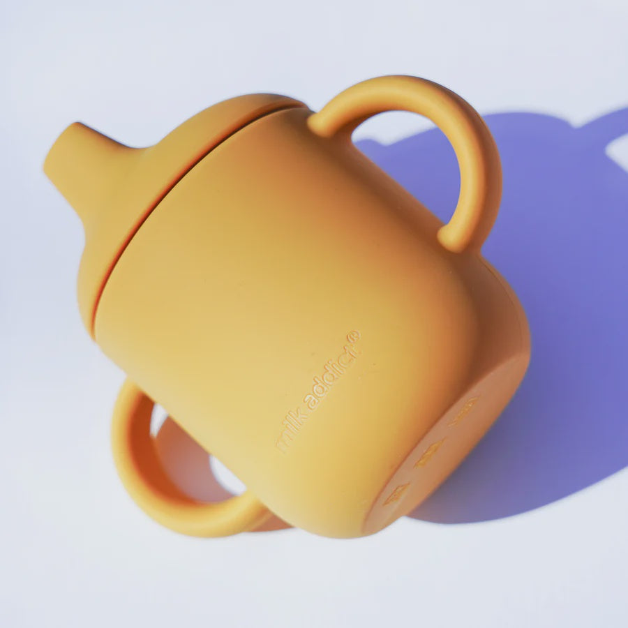 Milk Addict - Silicone Handled Sippy  Cup - Ochre