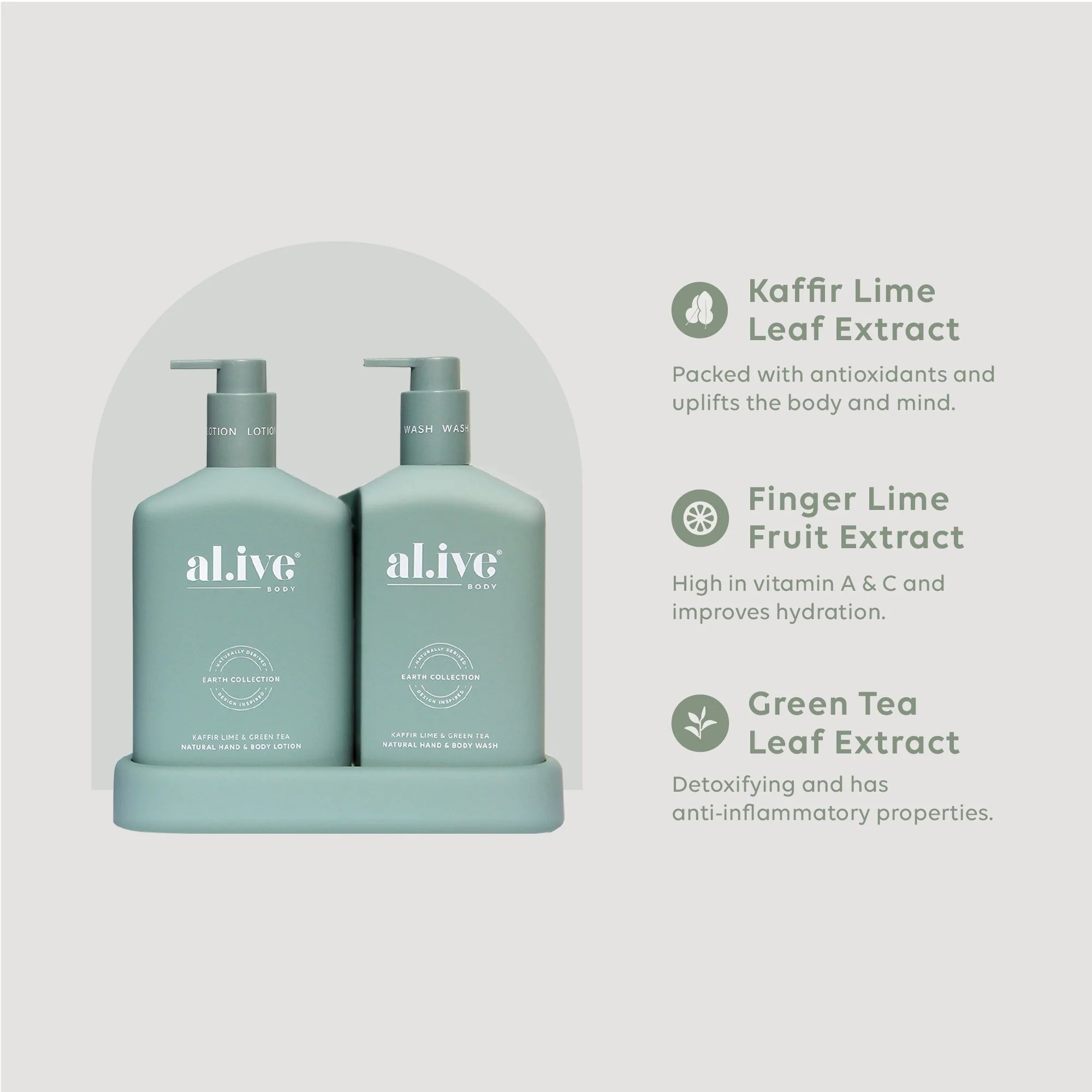 Al.ive - Wash & Lotion Duo + Tray - Kaffir Lime & Green Tea
