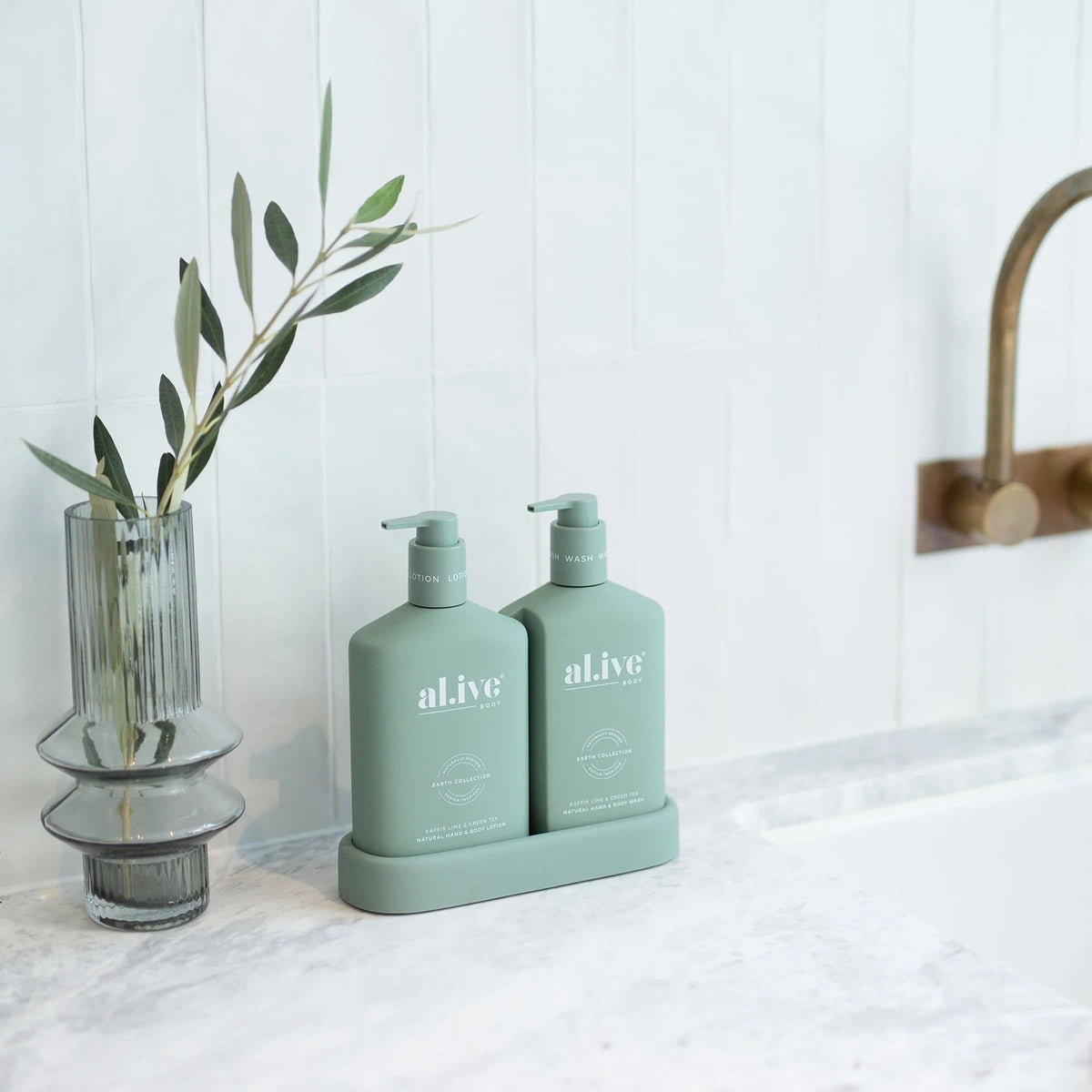 Al.ive - Wash & Lotion Duo + Tray - Kaffir Lime & Green Tea