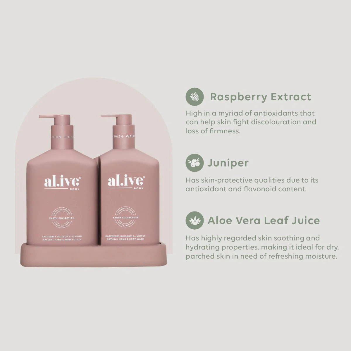 Al.ive - Wash & Lotion Duo + Tray - Raspberry Blossom & Juniper