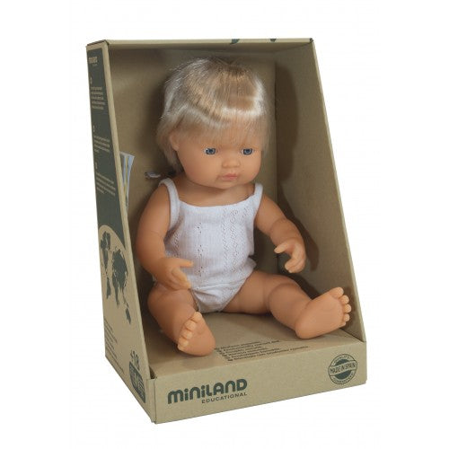 Miniland - Baby Doll - Caucasian Boy 38cm - Blonde Hair