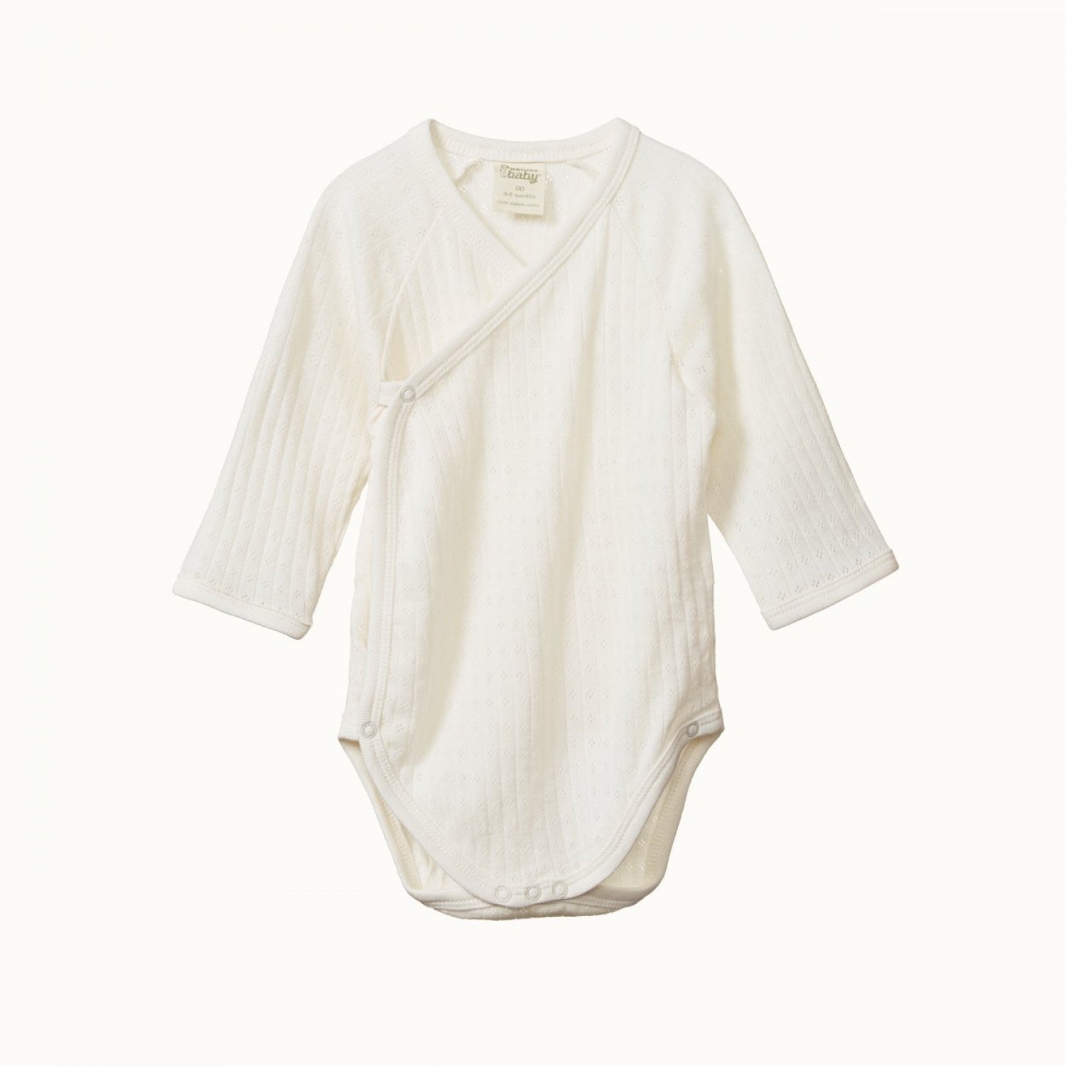 Nature Baby - Pointelle Long Sleeve Kimono Bodysuit - Natural