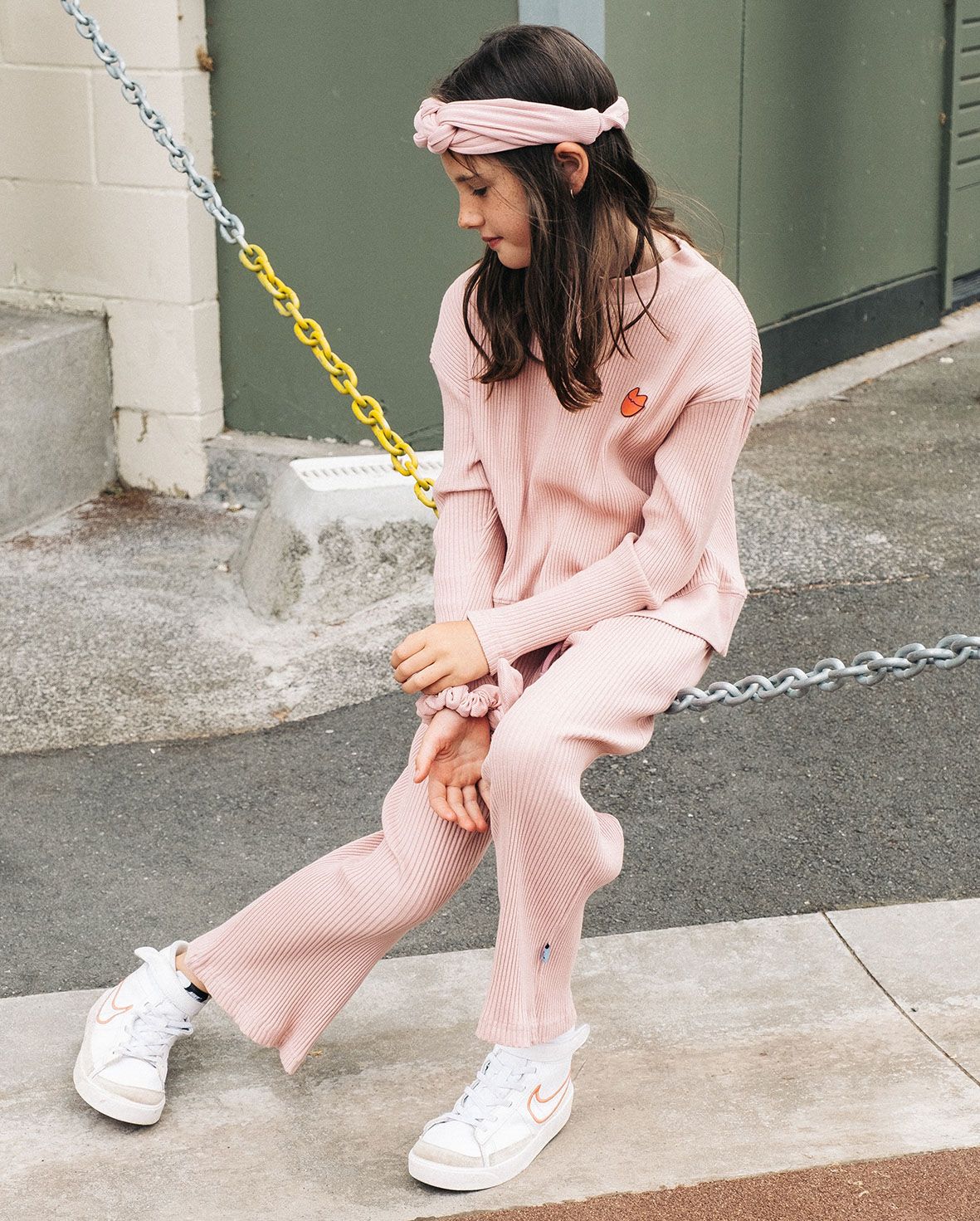 The Girl Club - GRLFRND Rib Cotton Wide Leg Pants - Rose Pink