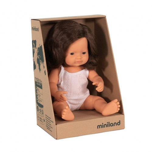 Miniland - Baby Doll - Caucasian Girl 38cm - Brunette