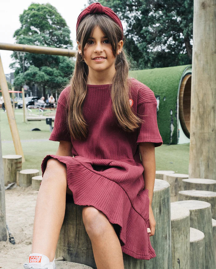 The Girl Club - Dark Plum Rib Panel Dress