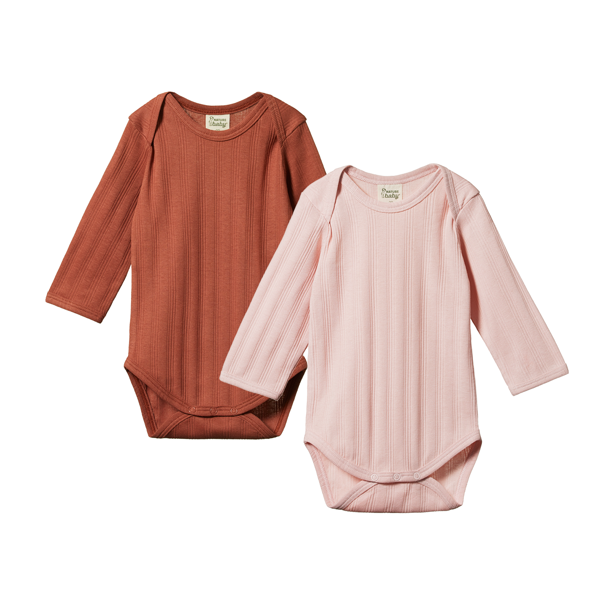 Nature Baby - 2 Pack Derby L/S Bodysuits - Rose Bud/Terracotta
