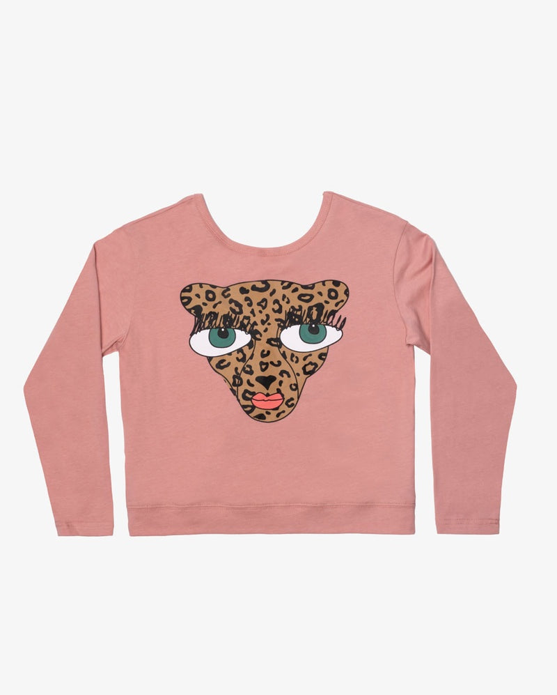 The Girl Club - Leopard Lady L/S Crop Tee - Blush Pink