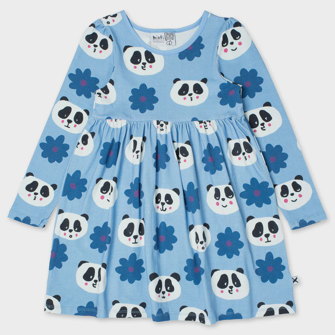 Minti - Flowers And Pandas Dress - Light Blue