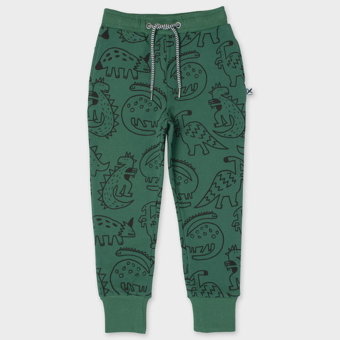Minti - Sketched Dinos Furry Trackies - Kelly Green
