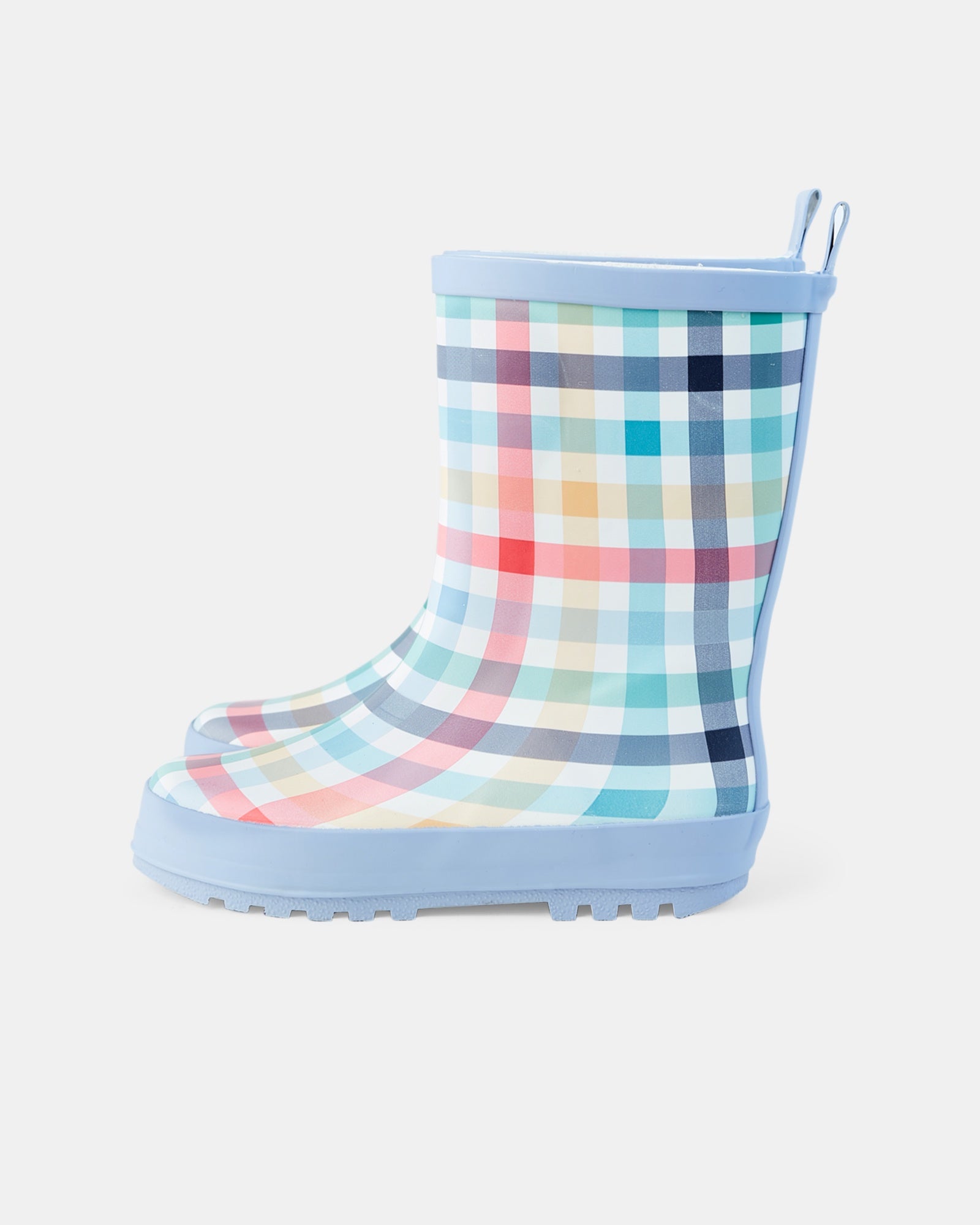 Walnut - Play River Check Rain Boot - Blue