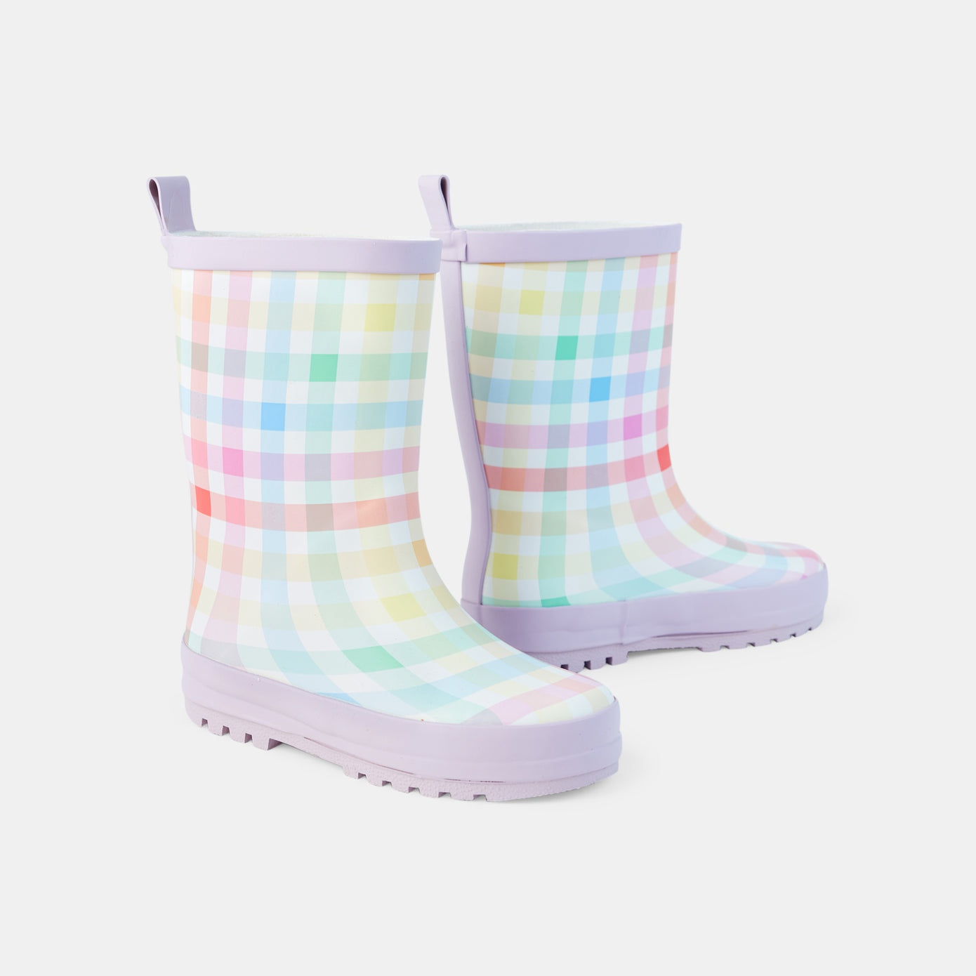 Walnut - Play River Check Rain Boot - Lilac