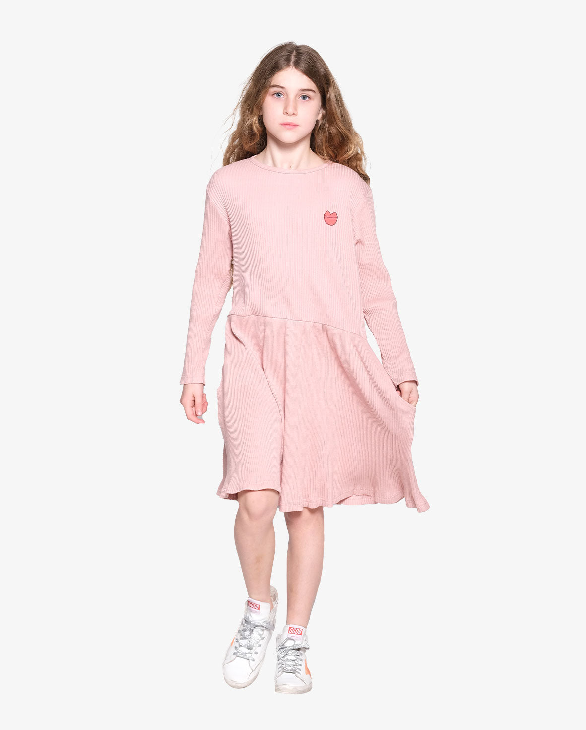 The Girl Club - Button Front Gathered Waist L/S Dress - Rose Pink
